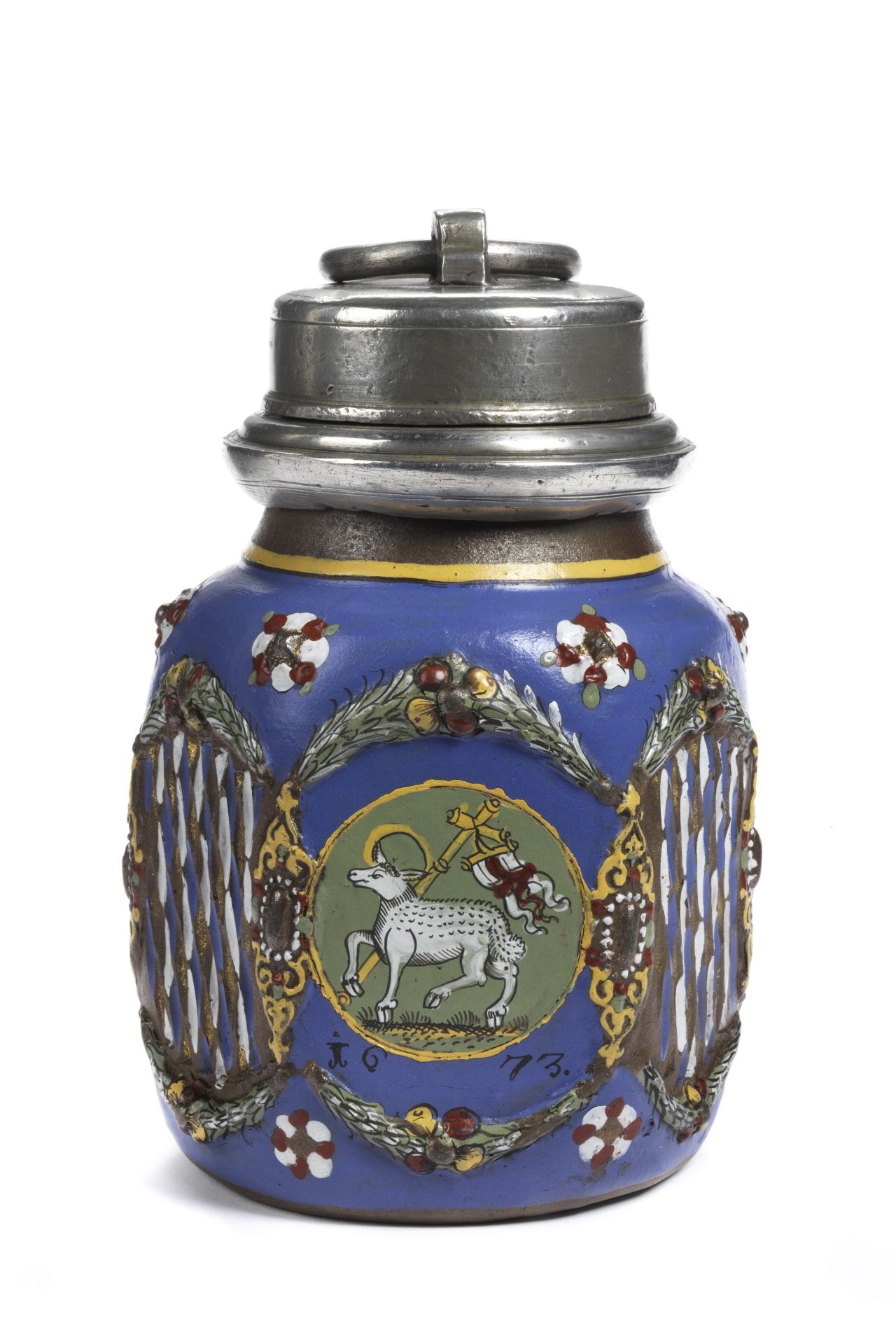creussen-steinzeug-flasche-1673-datiert-email-bemalung-lamm-gottes
