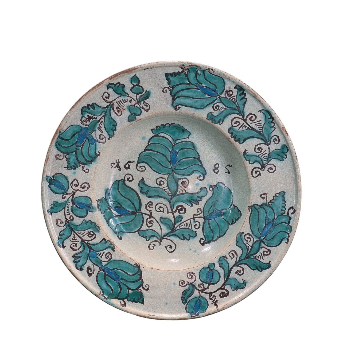 zittau-charger-earthenware-flowers-green-17th-century