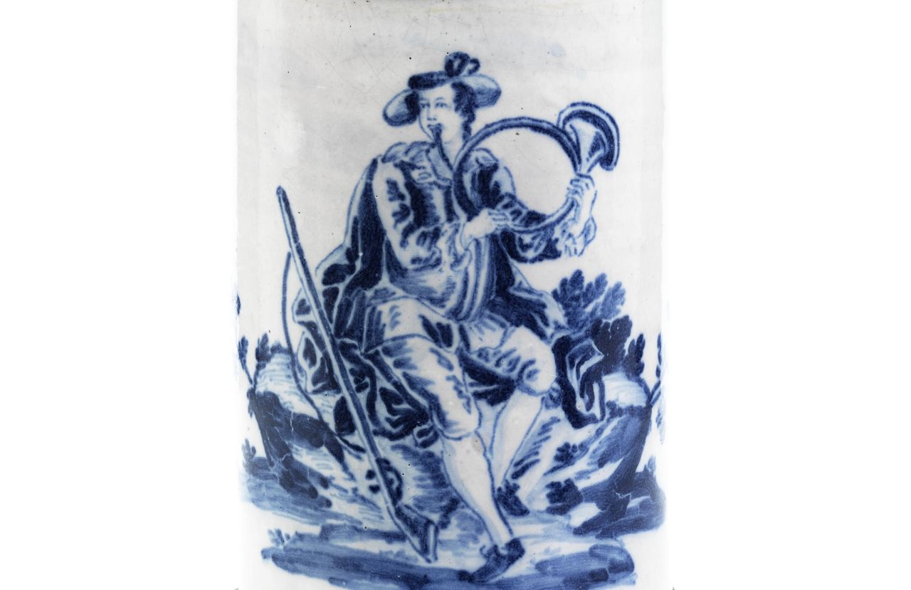 Friedberger Fayence Jagdkrug um 1760 blaue Manufakturmarke CB