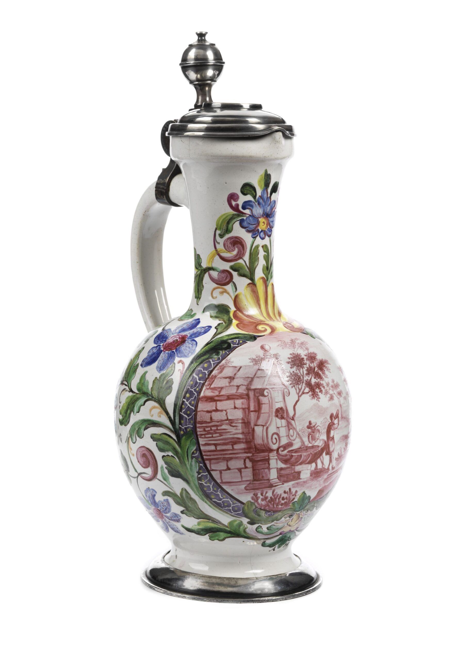 nuremberg-faience-hausmaler-jug-helmhack-17th-century
