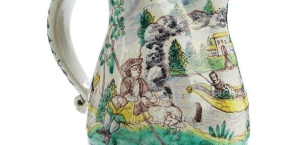 118th century Gmunden Faience Wedding Jug dated 1764 Detail