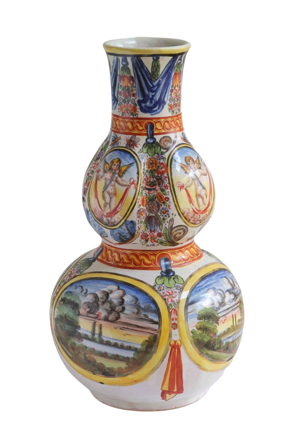 South German Faience Double Gourd Hausmaler Vase ca. 1700