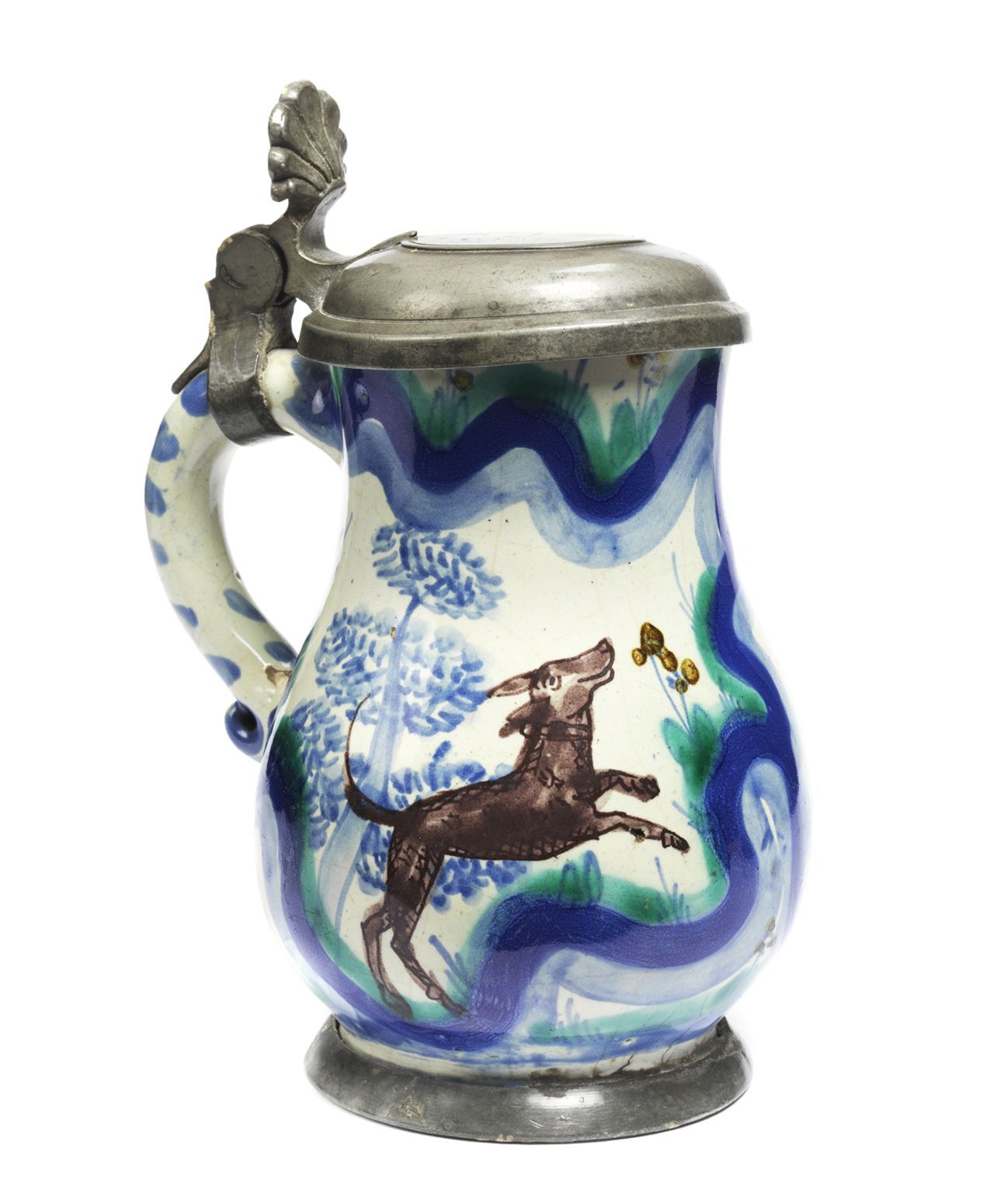 small-salzburg-faience-hunting-jug-obermillner-17th-century