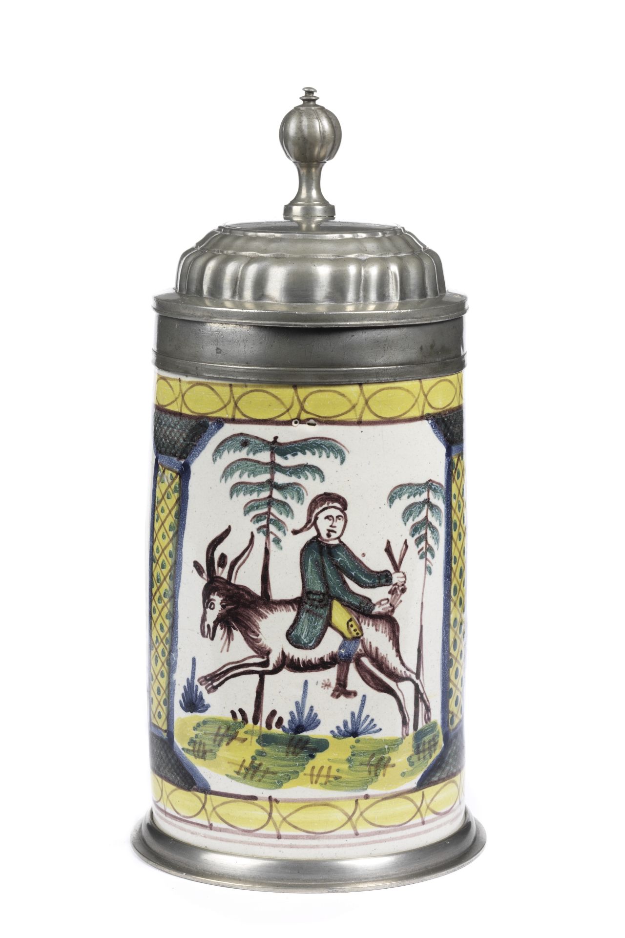 schrattenhofen-faience-guild-tankard-Tailor-goat-18th century