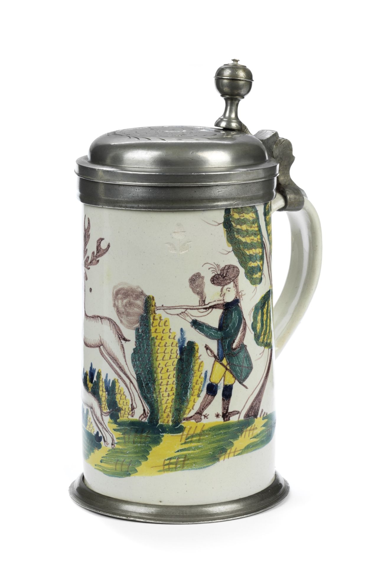 german-faience-hunting-tankard-schrattenhofen-18th-century