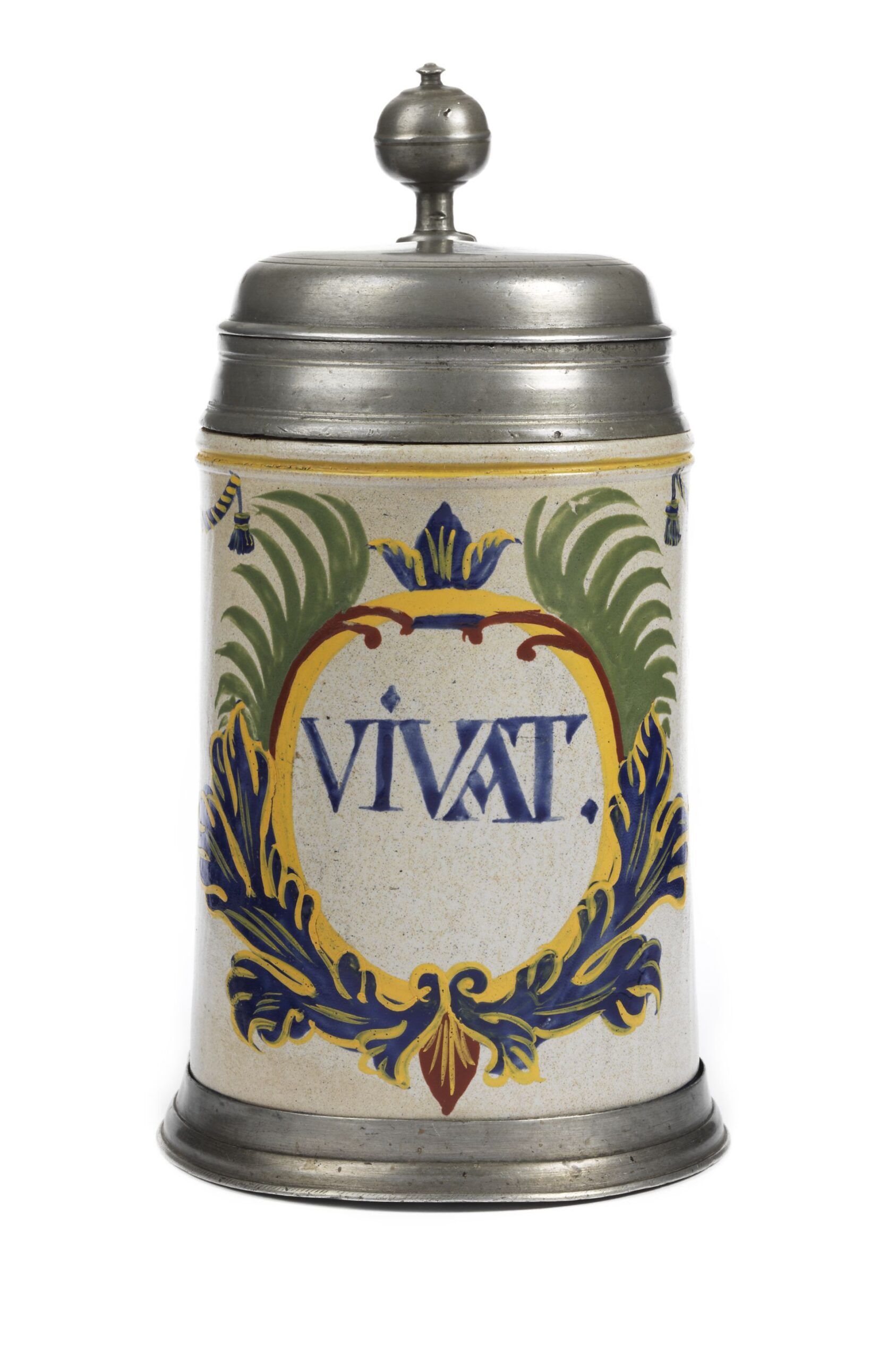 Altenburg Steinzeug Walzenkrug um 1720 bunt bemalt