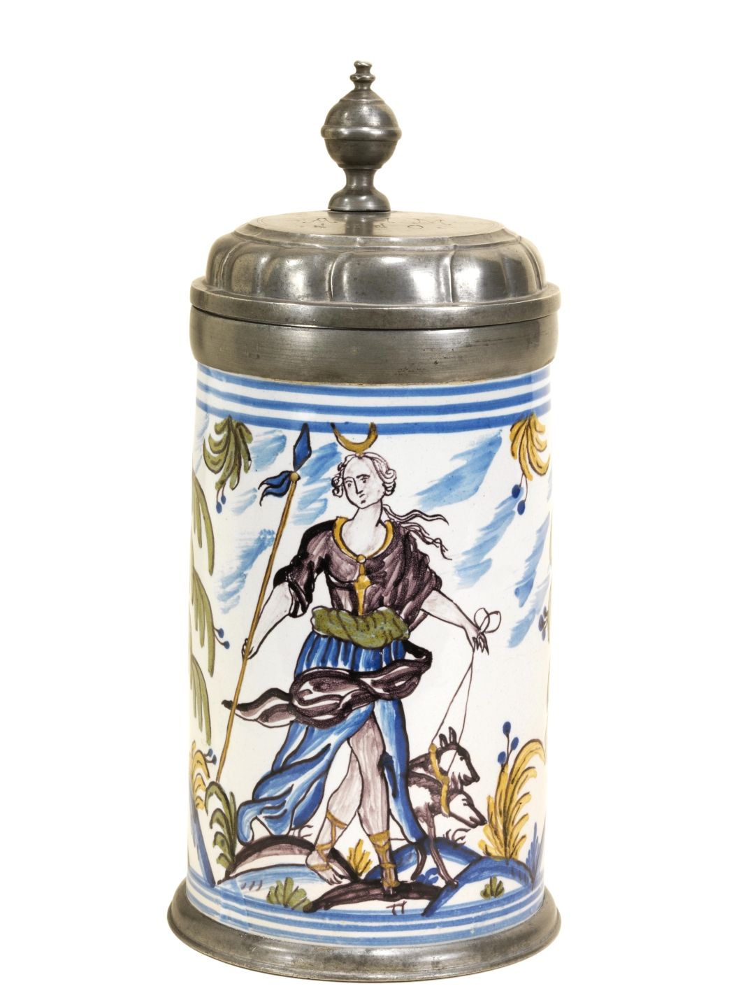 bayreuth-faience-tankard-diana-hunting-18th-century