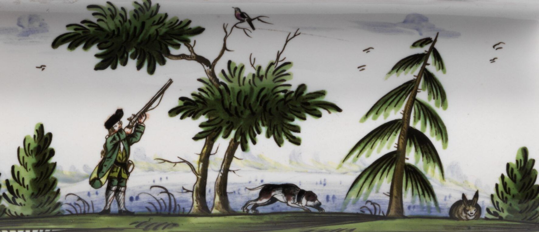 Kuenersberg-faience-ink-stand-detail-hunter-dog-ca-1760