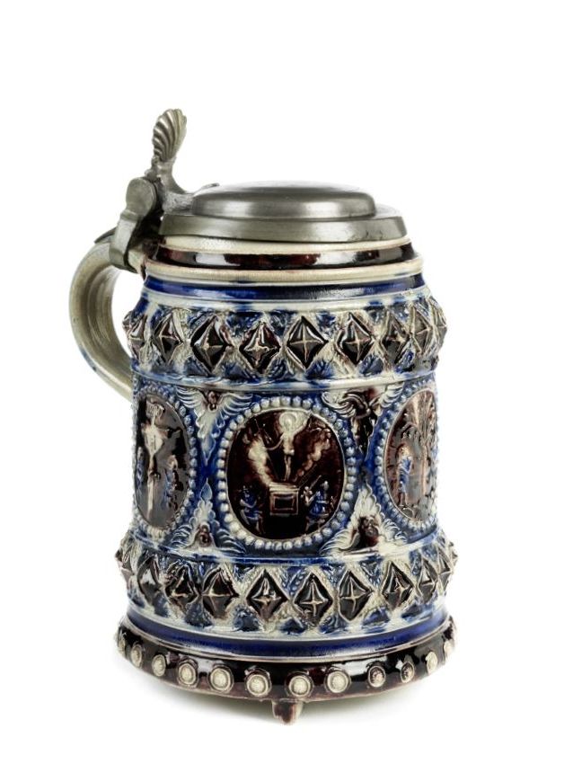 17th-century-Westerwald-saltglazed-stoneware-tankard-diamond-decor