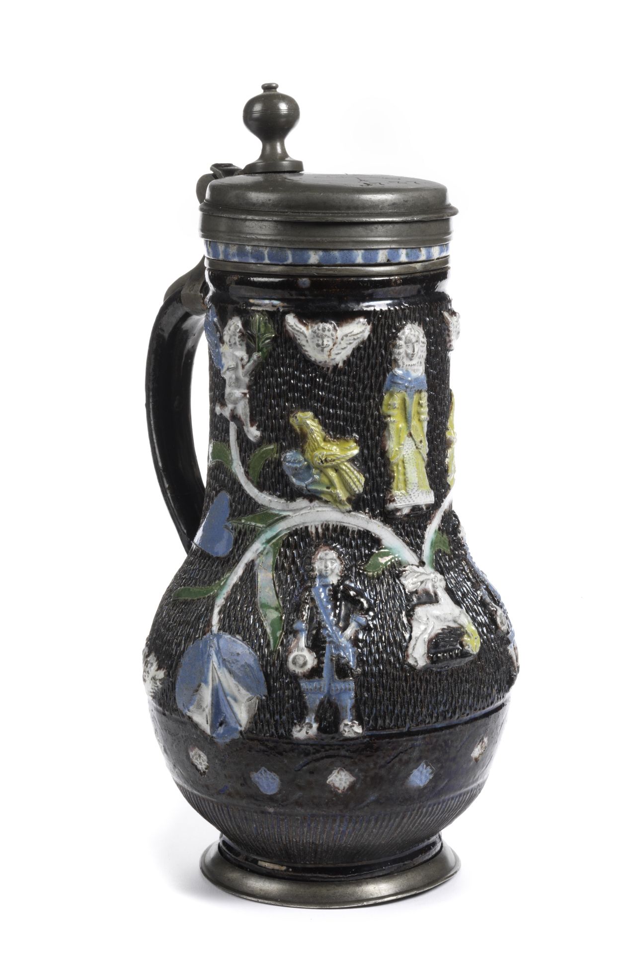 german-muskau-stoneware-jug-applications-polychrome-decoration-1700