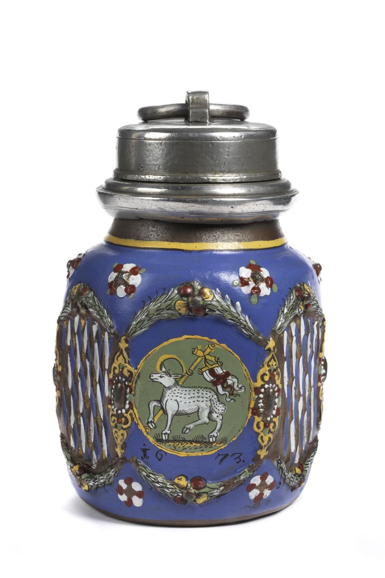 german-creussen-stonware-bottle-dated-1673