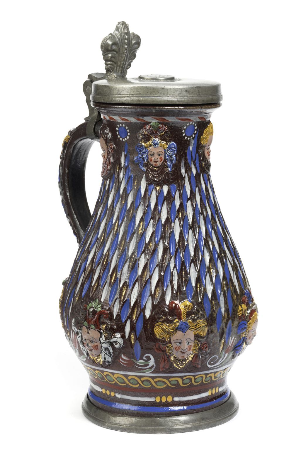 creussen-stoneware jug-polychrome-enamel-17t century