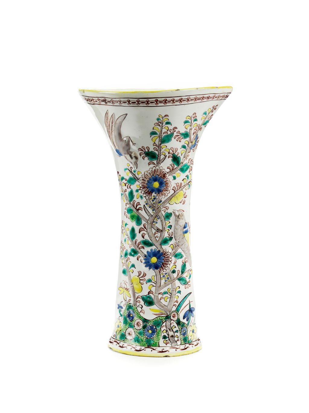 ansbach-faience-relief-vase-famille-verte-birds-flowers-18th-century