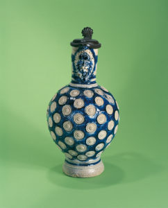 17th century works of art westerwald jug with blue saltglaze and stamp decoration