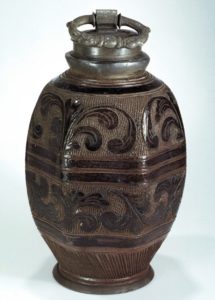 17th century saltglazed stoneware Muskau Steinzeugflasche um 1700