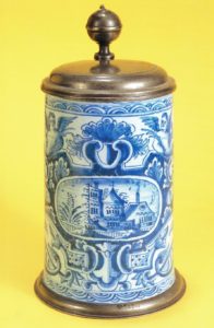 Nuremberg Tankard ca. 1740 , high-fired blue coloring, pewter mounting