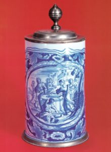 Nuremberg Tankard ca. 1740 , high-fired blue coloring, pewter mounting