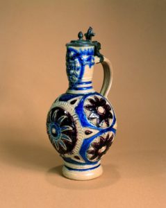 17th century works of art westerwald jug with blue and manganese saltglaze