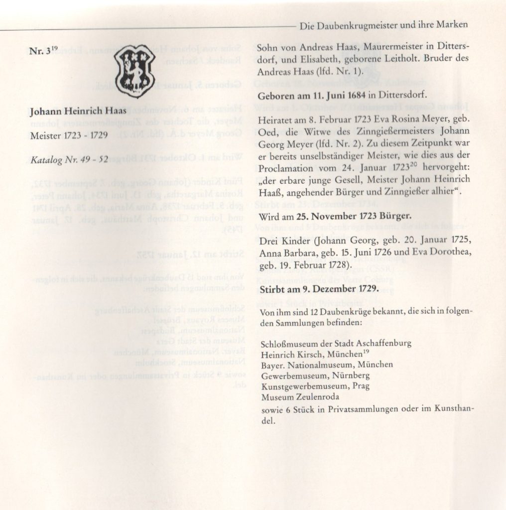 Meister Johann Heinrich Haas Peter Vogt Fayence und Steinzeug aus