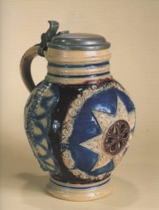 17th century works of art westerwald jug with blue and manganese saltglaze