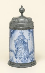Nuremberg Tankard ca. 1760 , high-fired blue coloring, pewter mounting