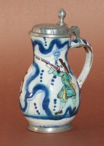 Salzburg Faience Hunting Pear Shaped Jug H. 18 cm