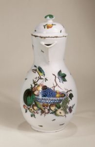 Kuenersberg Faience Coffee Pot ca. 1760 muffle-fired enamel colors