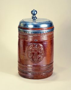 17th century saltglazed stoneware raeren-tankard-1694-datiert