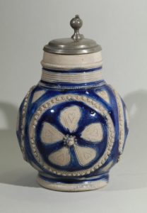 17th century works of art westerwald jug with blue saltglaze