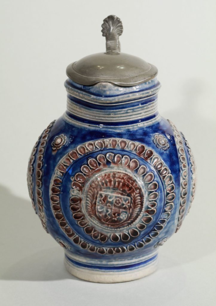 17th century works of art westerwald jug with blue and manganese saltglaze