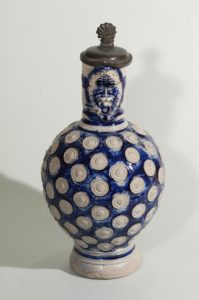 westerwald-enghalskrug-maskaron-um-1650- blue salt glazed stoneware - jug