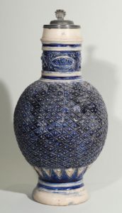 17th century works of art westerwald jug with blue saltglaze