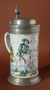 18th century austrian faience guilt tankard dated 1766