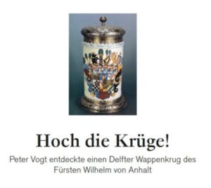 Kunst und Auktionen Fund meines Lebens Peter Vogt Delfter Wappenkrug