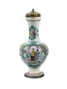 Ansbach narrow necked faience jug ca. 1740 Famille verte