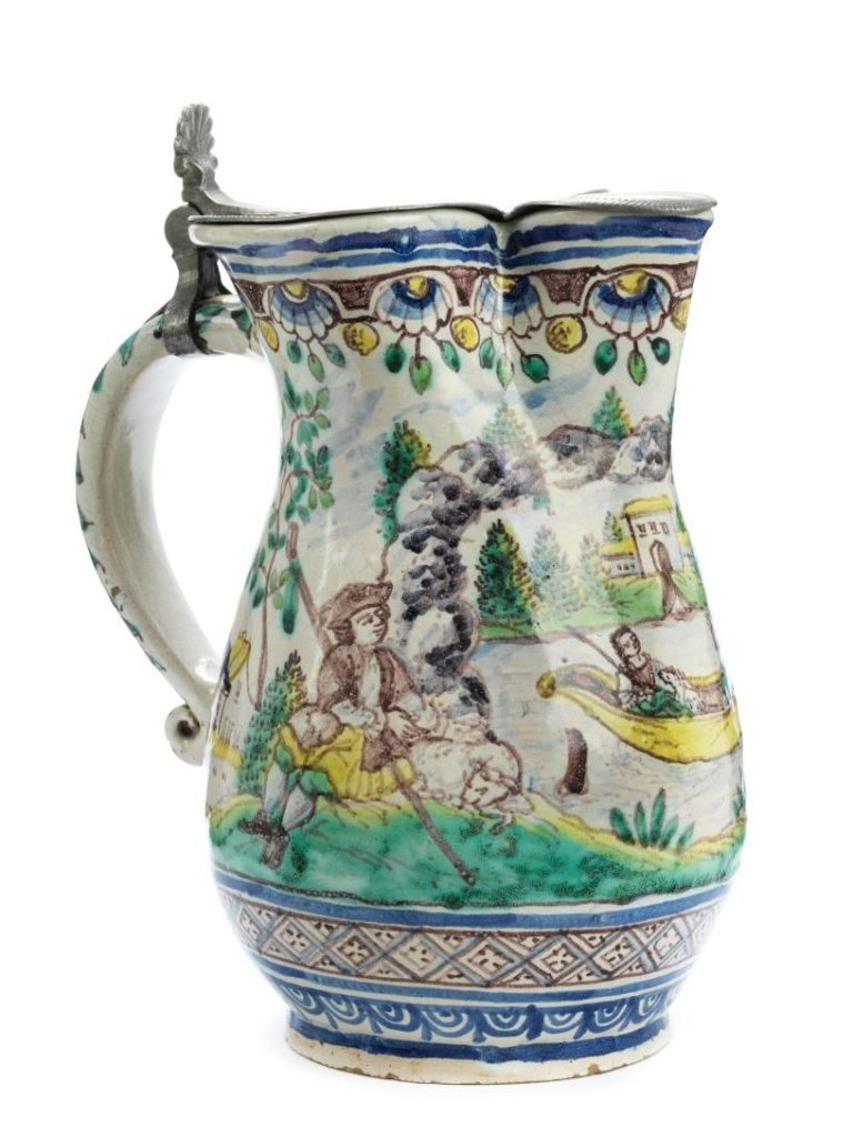 Gmundener Fayence Hochzeitskanne 1764 datiert, H. 27 cm