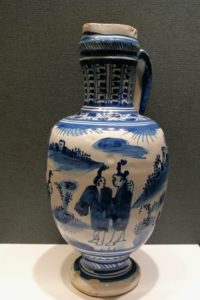 17th century delft blue and white faience chinoiserie jug ca. 1640