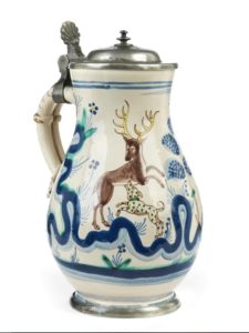 Late 17th century Baroque Salzburg Faience Hunting Jug workshop Obermillner