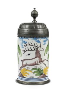 18th century Bayreuth Faience hunting tankard