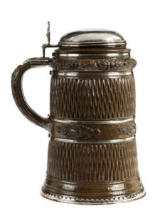 17th century Creussen saltgazed stoneware Tankard with silver lid