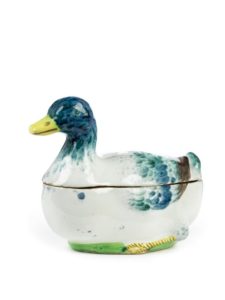 18th century Kunersberg faience duck tureen and cover