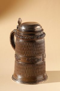 17th century Creussen saltgazed stoneware Tankard with silver lid