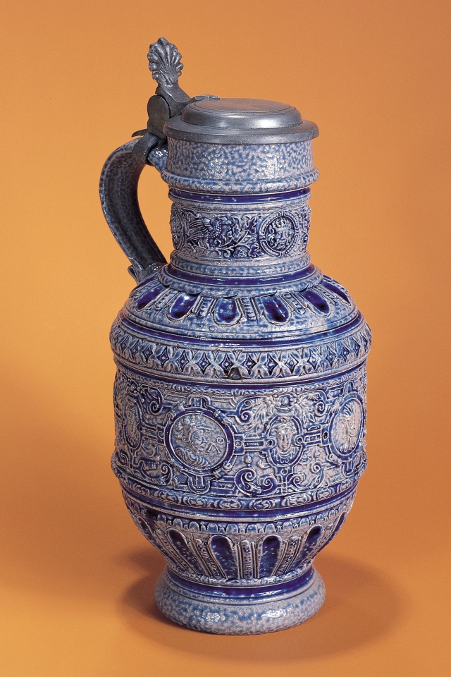 16th century works of art Raeren Saltglazed stoneware jug workshop mennicken