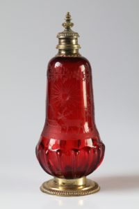 Baroque 18th century Gold Ruby Hunting Glass Bottle Silver Marker Mark Elias Adam