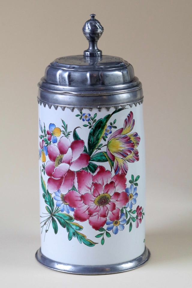 Baroque 18th century Faience Tankard with Flowers