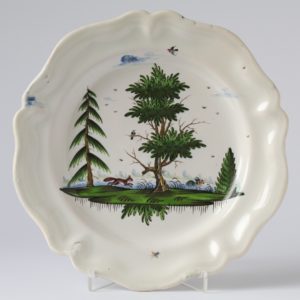 Baroque Kuenersberg hunting faience plate with fox 18th century