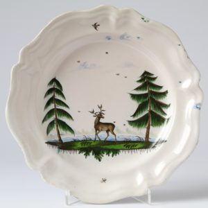 Baroque Kuenersberg hunting faience plate with deer 18th century