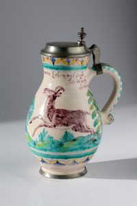 Gmunden Faience Hunting Tankard ca. 1845 with chamois