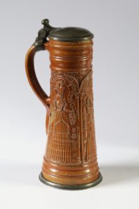 16th century raeren Tankard schnelle with Judith, Esther and Lucretia, dated 1566