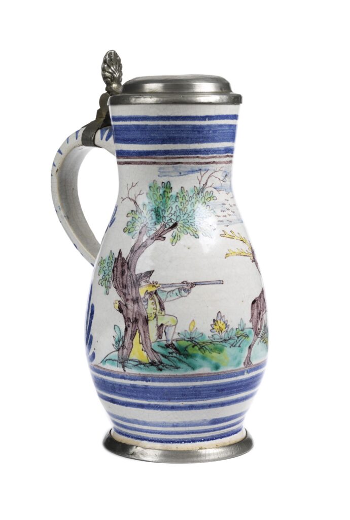 Gmunden-Fayence-Jagdkrug-1762-datiert